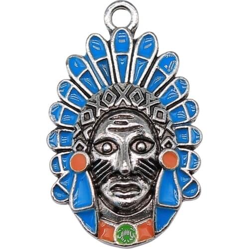 WYSIWYG 2pcs 19x30mm Charms Indian Chief Enamel Pendant Charms For Jewelry Making DIY Jewelry Accessories