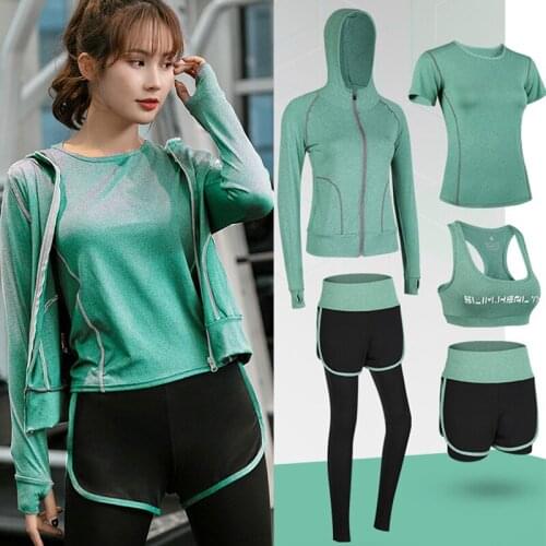 2/3/4/5PCS Women Sport Suits Workout Outfits Tracksuits Shirt Bras Long Sleeve Jacket Athletic Sets Gym Outdoor Running Clothing