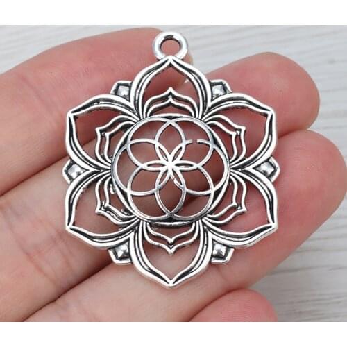 3 x Hollow Large Round Flower Of Life Charms Pendants for Necklace Jewelry Making Findings 43x35mm