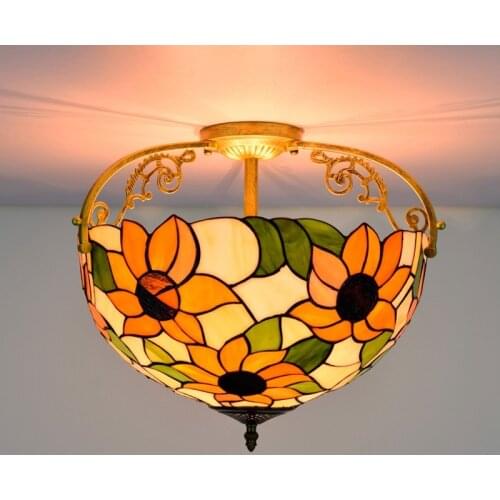 40cm Retro Taiyanghua Multi-Color Glass Restaurant Bedroom Aisle Corridor Bathroom Glass Semi-Hanging Ceiling Lamp