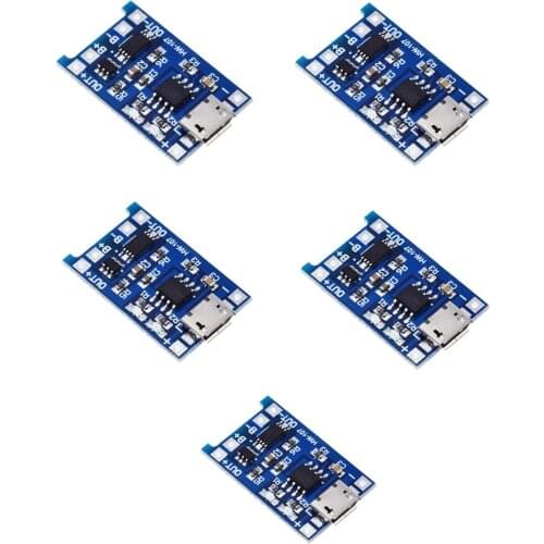 5pcs Micro USB 5V 1A 18650 TP4056 Lithium Battery Charger Module Charging Board With Protection Dual Functions 1A Li-ion