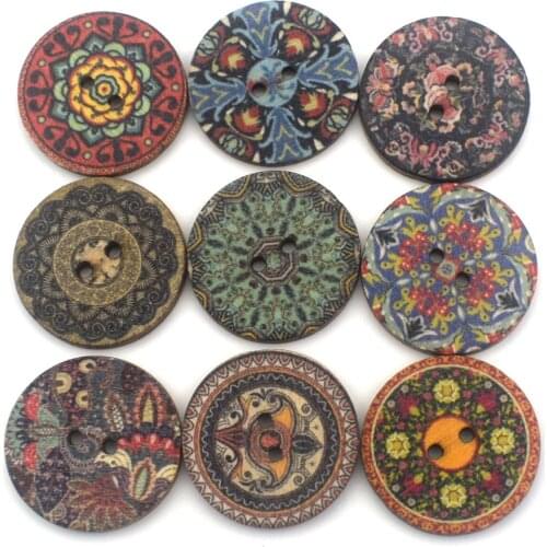 500PCS Mixed Vintage Colorful Round Flower Wooden Buttons Scrapbooking Crafts Handmade Home Decoration Sewing Wood Button