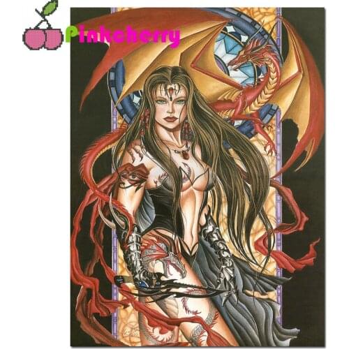 DIY 5D Full Drill Beautiful Dragon Witch Round/Square Diamond Painting by Number for Adults & Children Cross Stitch k975