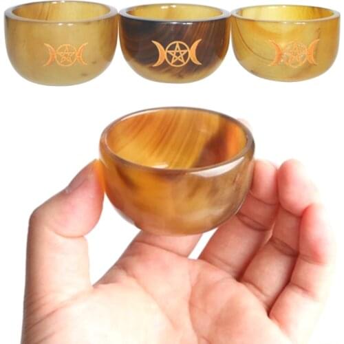 Altar Bowl Ox Horn Cup with Triple Moon Divination Ritual Tableware Astrology Wicca Astrological Tool Witchcraft Prop