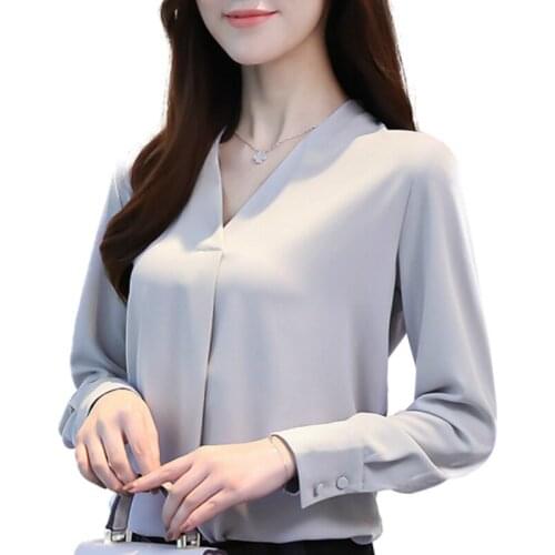 Fashion Woman Blouses 2021 Long Sleeve Women Shirts Chiffon Blouse V-neck Office Ladies Tops Blouse Women Blusa Feminina B504