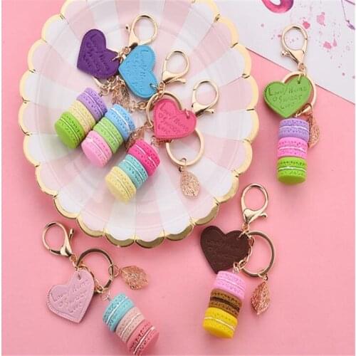 Macaron Cake keychain PU love alloy leaf Key Chain Charm Bag pendant Key Ring Best Party Gift Jewelry B138