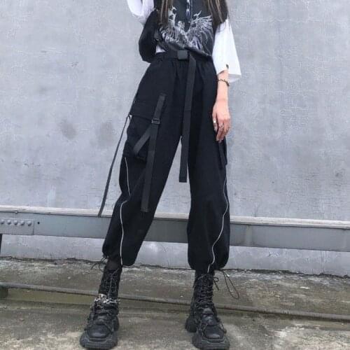Autumn Winter Fleece Ankle Banded Cargo Pants Women Black Harajuku High Waist Loose Straight Casual Pants Men/Women Streetwear