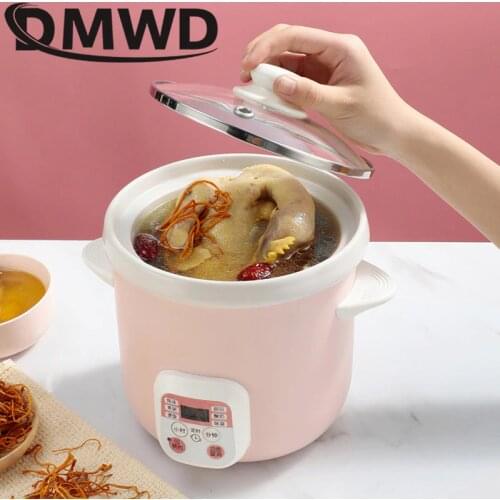 110V Household Electric Smart Slow Cooker White Porcelain Porridge Soup stewing machine mini Time Control baby food steamer 1.5L