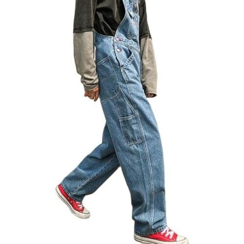 Denim Overalls Mens Work Cargo Pants Easy Chic Worker Multi-Pocket Bib Trousers Men Casual Dad Jeans