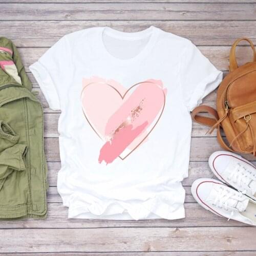 Women T-shirt Summer Pink Heart Ladies Tshirt Short sleeve Casual Funny Female T Shirt 90s streetwear Fashion tee shirt femme