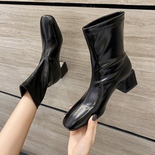 GOOHOJIO 2020 Autumn Winter Chic Ankle Boots Women Shoes Mid Heel All-match Womens Boots Fashionable Square Heel Ladies Boots