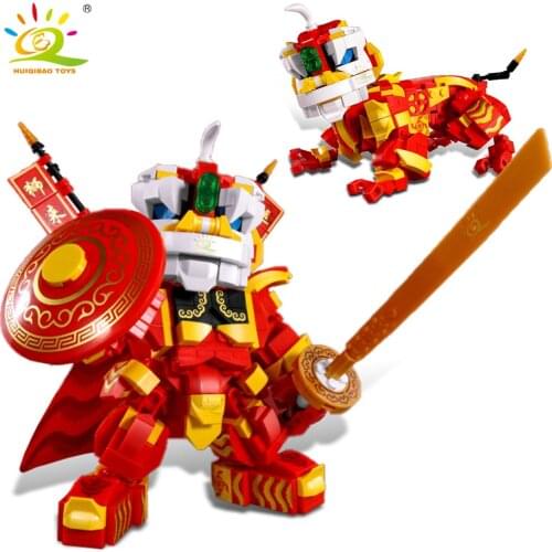 HUIQIBAO TOYS DIY 203PCS Chinese Lion Dance Building Blocks Mecha Robot Bricks Set Animal Educational Children Toy Boy Gift