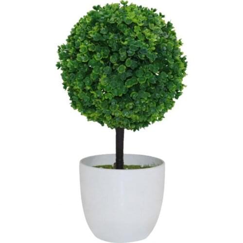 Artificial Potted Ornament Topiary Ball Shape Bonsai Fake Plant Bonsai Small Tree Pot Fake Flowers Home Decoration Accessories
