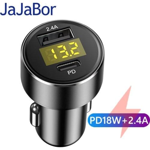 JaJaBor USB Car Charger Quick Charge 2.4A Type C PD18W Voltage Detection Dual Output Adapter For iPhone Xiaomi Mobile Phone