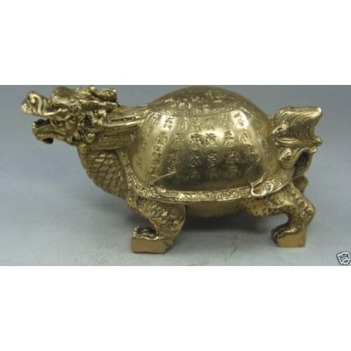Chinese hand-carved ornaments copper Brass character Dragon Turtle statue