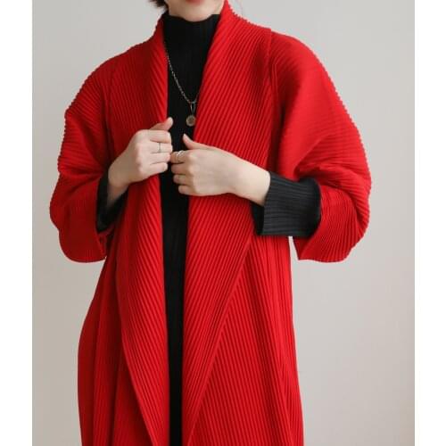 Miyake pleated classic thick trench coat with loose medium and long capes for men and women
