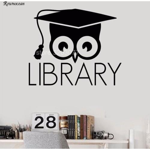 Library Books Bookworm Academic Owl Square academic cap Scientific Stickers Vinyl Wall Decals Teenage Study Reading Room SK04