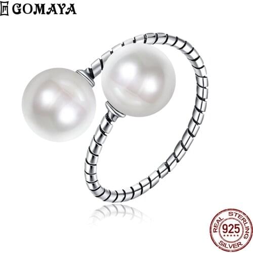 GOMAYA Pearl Rings for Women Big Round Pearls Opening Retro Ring Sterling Silver 925 Jewelry Natural Freshwater Pearl Wholesale
