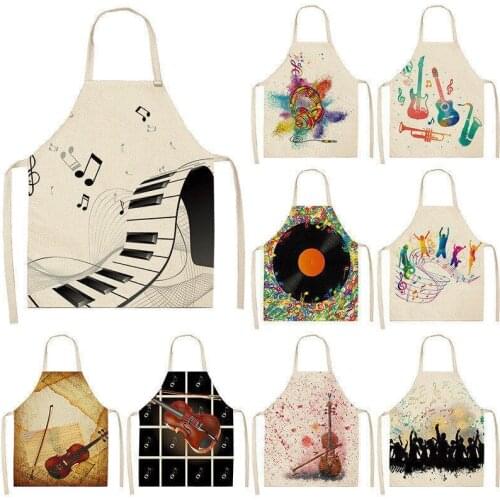 Musical Instrument Kitchen Aprons For Women Cotton Linen Bibs Household Cleaning Pinafore Home Cooking Apron 53*65cm