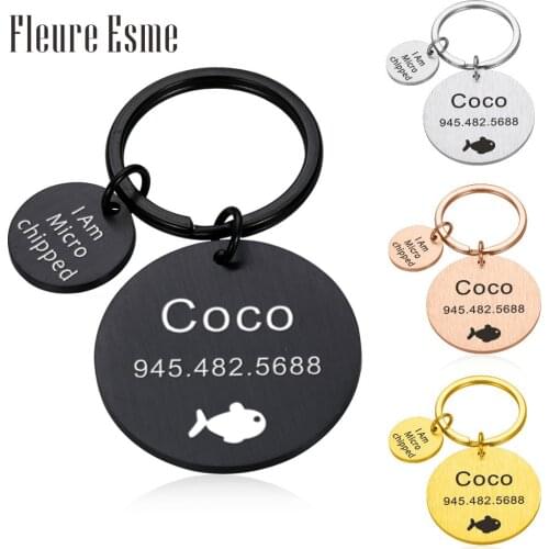 Customized Dog ID Tag Keychain Personalized Engraving Pet Name Number Keychain Nameplate Anti-lost Pendant Metal Keyring