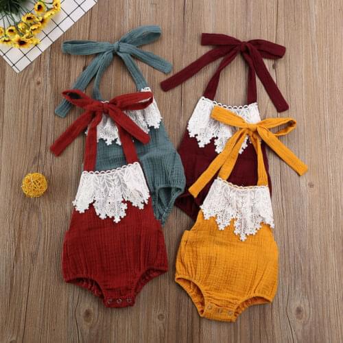 Cute Newborn Baby Girl Lace Halter Bodysuit Jumpsuit Outfits Sunsuit Clothes Set Summer Sleeveless Girl Clothing