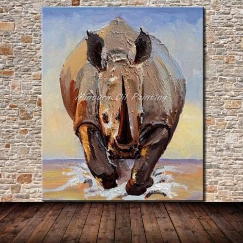 Mintura Art Wall Decor Oil Painting On Canvas Modern Abstract Pictures Pop Art Hand Painted Rhino Animal Oil Paintings No Framed