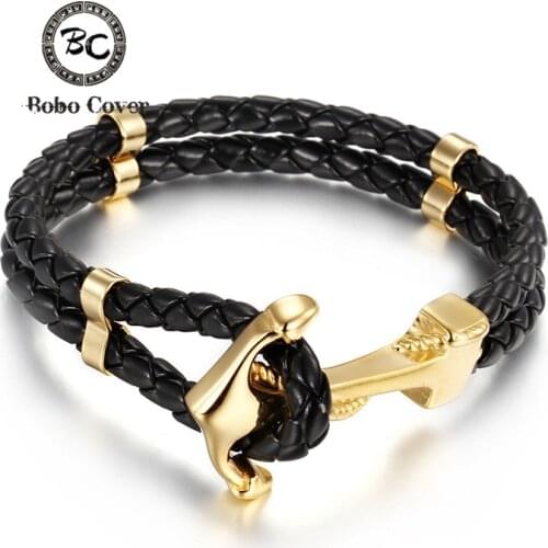 Punk Multilayer Genuine Leather Stainless Steel charm Bracelets Hope couple Anchor bracelets bangles for Men women jewelry Gifts
