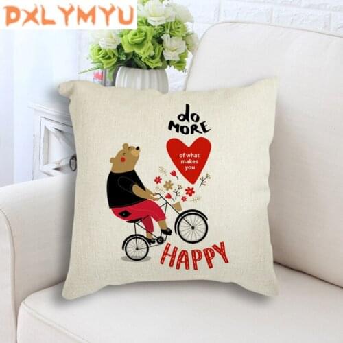 Cartoon Cushions for Sofa Car Whale Bear Ride Bicycle Heart Quote Printed Linen Seat Cushion Square Pillowcase Home Decor
