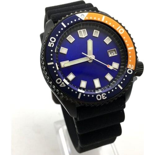 42MM diving watch automatic mechanical male watch NH35A movement aseptic blue dial black case strap PARNSRPE s009