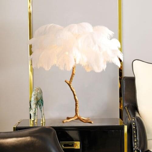 Ostrich feather desk lamp resin branch duck foot bedside living room lamp lighting warm clothing store personality creativity