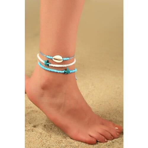 New Fashion Miyuki Zilli, Blue and White Triple Combination Anklet, Jewelry and Accessories, Bracelet on the Leg, Womens Chain