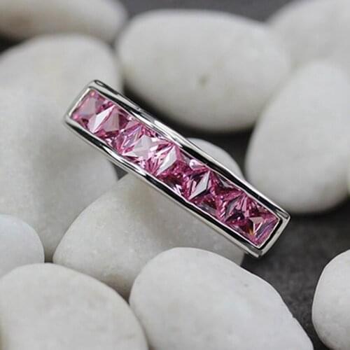 Fleure Esme Rock Engagement wedding rings for womens clothing accessories Pink Cubic Zirconia Rhodium Plated R3602 size 6 7 8 9