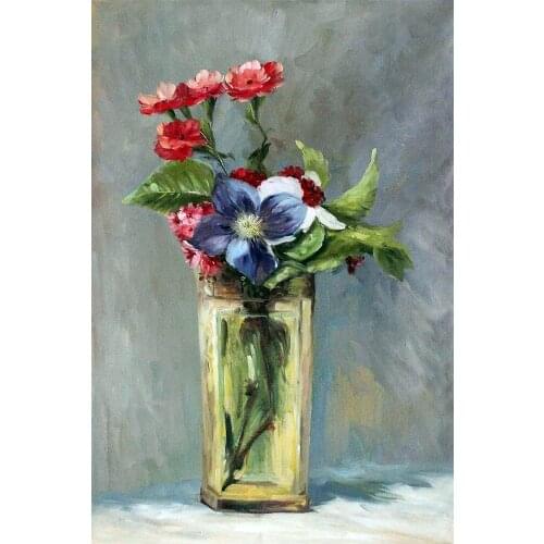 Wholesale Wall Pictures Carnations and Clematis in a Crystal Vase by Edouard Manet Painting for Bedroom Christmas Art