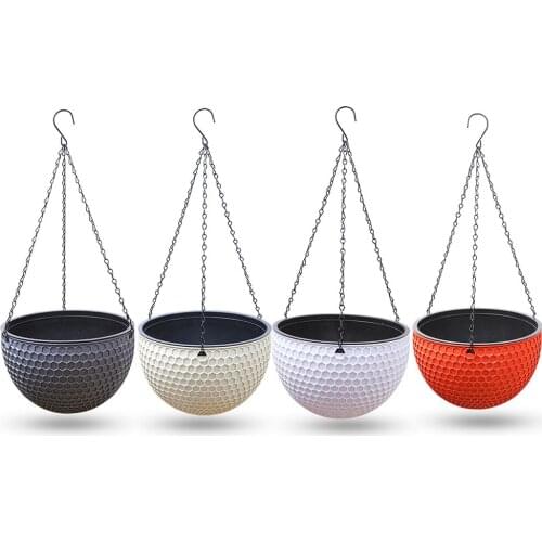 16.5cm Hanging Baskets Rattan Woven Round Plastic Flower Pot Plant With Chain Houseplants Garden Balcony Decor