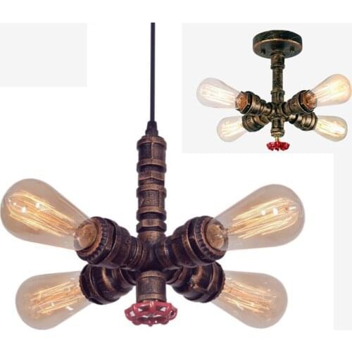 Industrial Vintage Water Pipes Pendant Light Chandelier Rustic Ceiling Lamp Lighting Fixture with 4 Bulb Sockets for home shop
