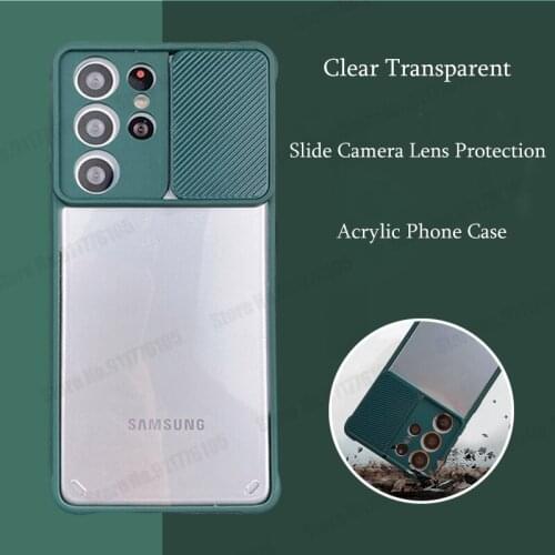 Clear Transparent Acrylic Shockproof Case For Samsung S21 Ultra M62 F62 A72 A52 A32 A12 A42 Slide Camera Lens Protection Cover