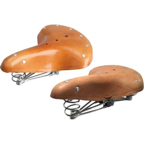 MTB Mountain Road Bike Saddle Seat Ladies Mens Bicycle Comfort Cowhide Saddle Unisex Classic Retro Cowhide Bicycle Saddle