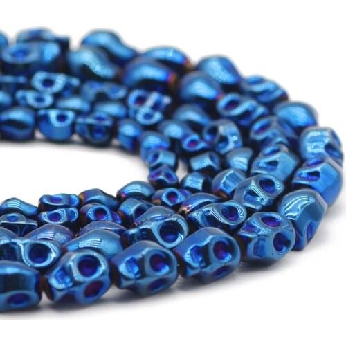 Blue Skull Head 4x6/6x8/8x10MM Natural Stone Hematite Charm Spacer Loose Beads For Jewelry Making DIY Bracelet Necklace Findings