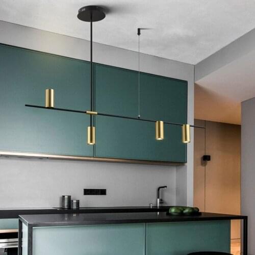 Modern Geometric Linear LED Chandelier Lighting Gold Black Long Ceiling Pendant Light for Living Room Bedroom Kitchen Home Decor
