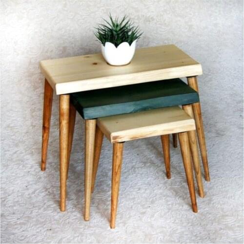 Modern Natural Wood Solid Billet 3 Pcs Zigon Coffee table coffe table