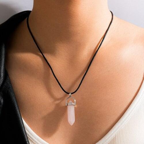 Tocona Bohemian Natural Stone Pendant Necklaces for Women Men Charms Black Rope Adjustable Jewelry Accessories Collar 2526