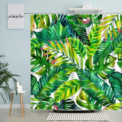 Tropical Green Plants Scenery Shower Curtain Black White Striped Flowers Flamingo European Style Bathroom Decor Screen With Hook