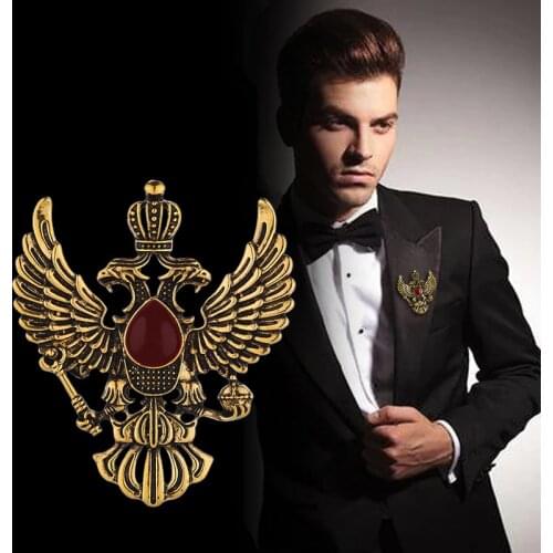 High-end Retro Wing Metal Pins and Brooches Vintage Double-headed Eagle Badge Brooch Punk Crown Suit Lapel Pin Men Accessories