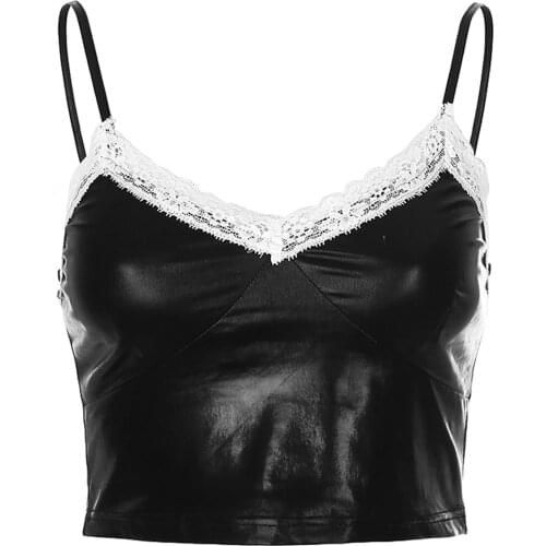 Women Sexy Camisole Summer casual vest Adults Sleeveless Solid Color V-neck Lace Patchwork Tanks Tops