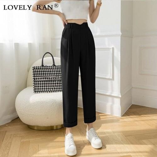 Women Korean Elastic High Waist Pants 2021 Female Casual Loose Thin Straight Pant Lady Fashion All-match Single Button Trouser