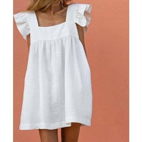 Dresses for women 2021 Casual Square Neck Sleeveless Ruffled Straps Pockets Loose Mini Summer Dress women dress party платье