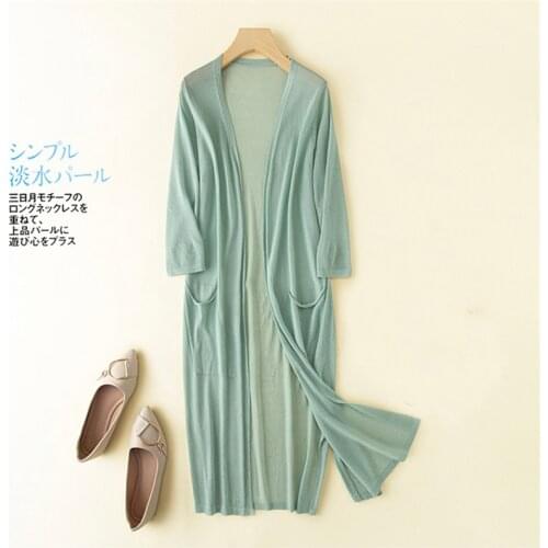 2020 Women Thin Long Cardigan Jacket Summer Autumn Casual Loose Ice Silk Knitted Cardigans Female Sweater Coat Plus Size AB1861