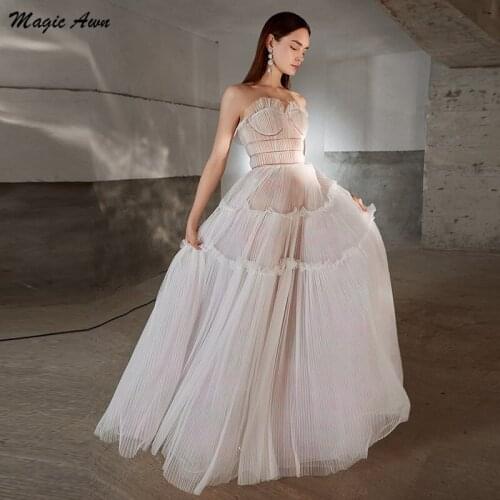 Magic Awn 2021 Boho Wedding Dresses Sweetheart Pleats Sleeveless A-Line Country Mariage Gowns Sweep Train Beach Vestidos Novia