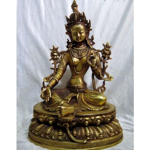 Zhmui8800626450+++13" China brass carved Kwan-yin sculpture copper fine buddhism Green Tara statue