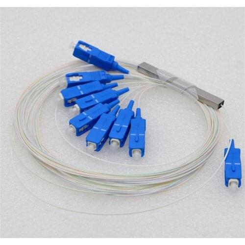 10pcs 1 : 8 Mini steel tube type Fiber Optical PLC Splitter SC/UPC Connector